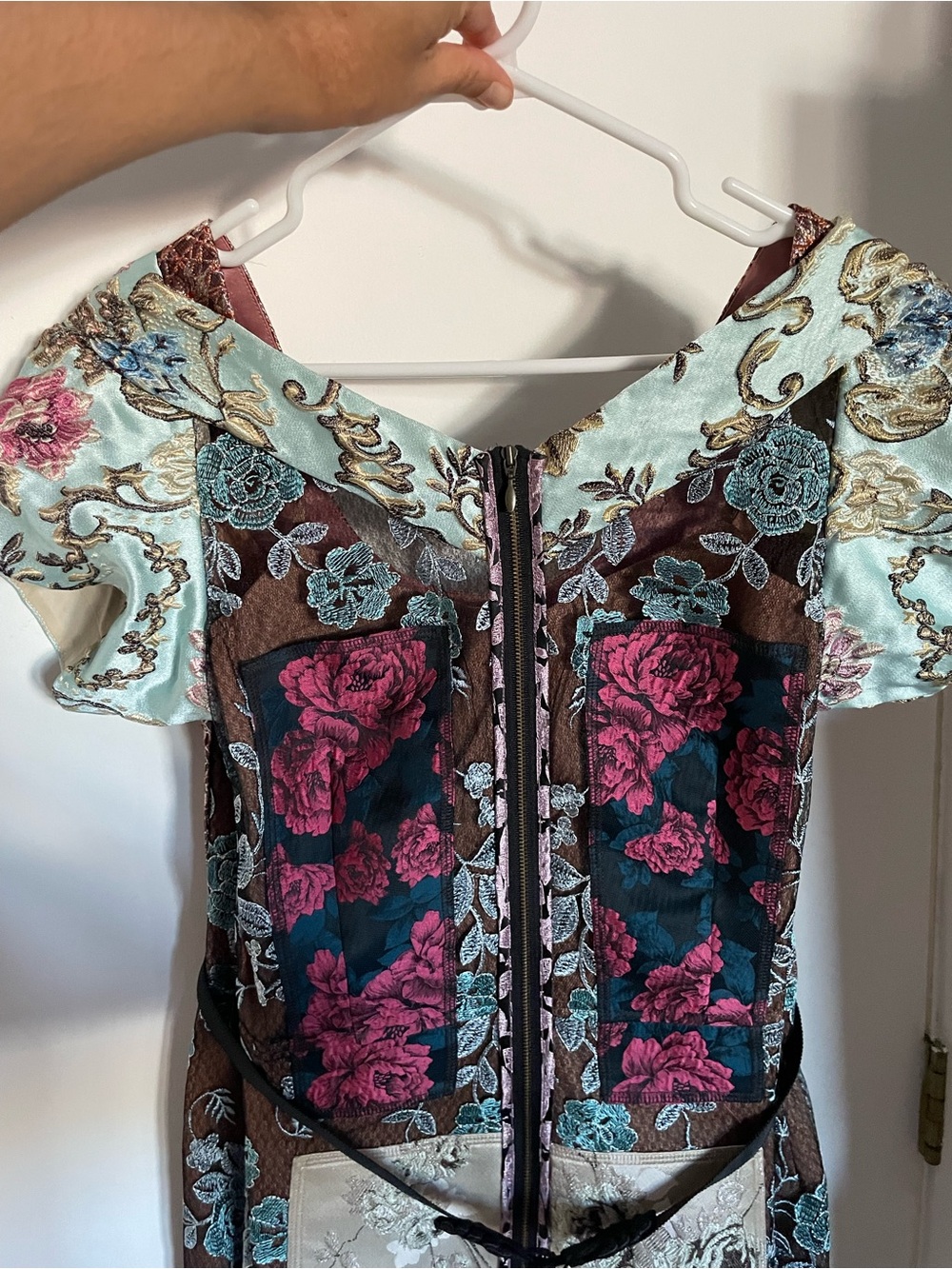 Byron Lars 8P Embroidered Off-Shoulder Top in Teal and Magenta New